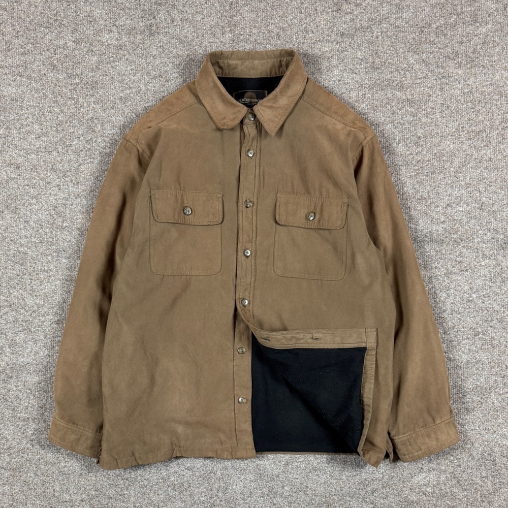 Weatherproof Brown Faux Suede Fleece Lined Button Up Shirt Jacket Mens M Shacket